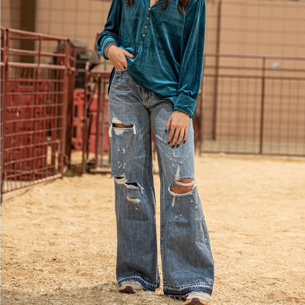 Stylish Blue Wide Leg Jeans